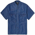 FrizmWORKS Men's Short Sleeve Denim Trucker Shirt in Blue