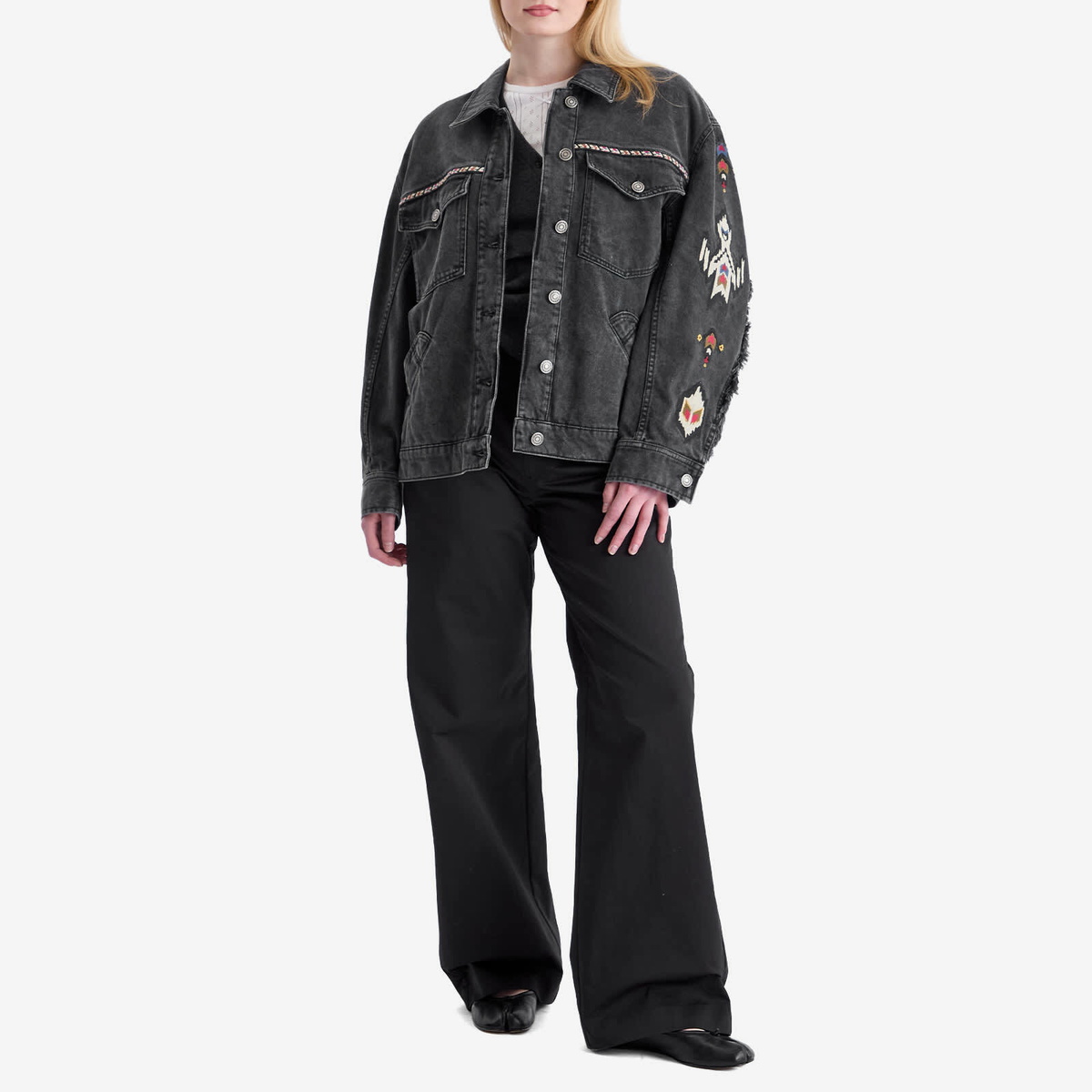Isabel Marant Étoile Women's Manona Embroidered Denim Jacket in Dark Grey