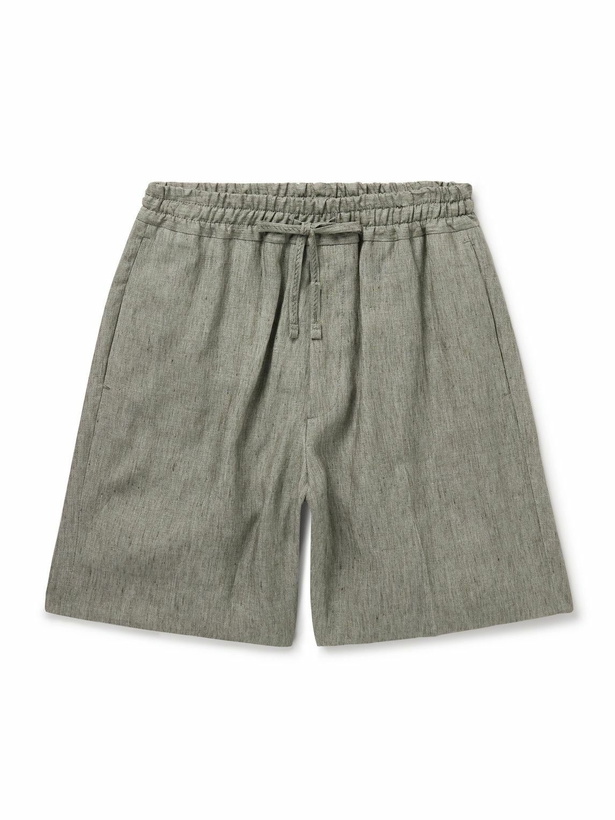 Photo: Kingsman - Straight-Leg Linen Drawstring Shorts - Green