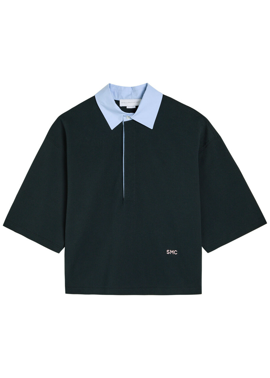 Stella Mccartney Contrasting-collar Piqué Cotton Polo Shirt Navy
