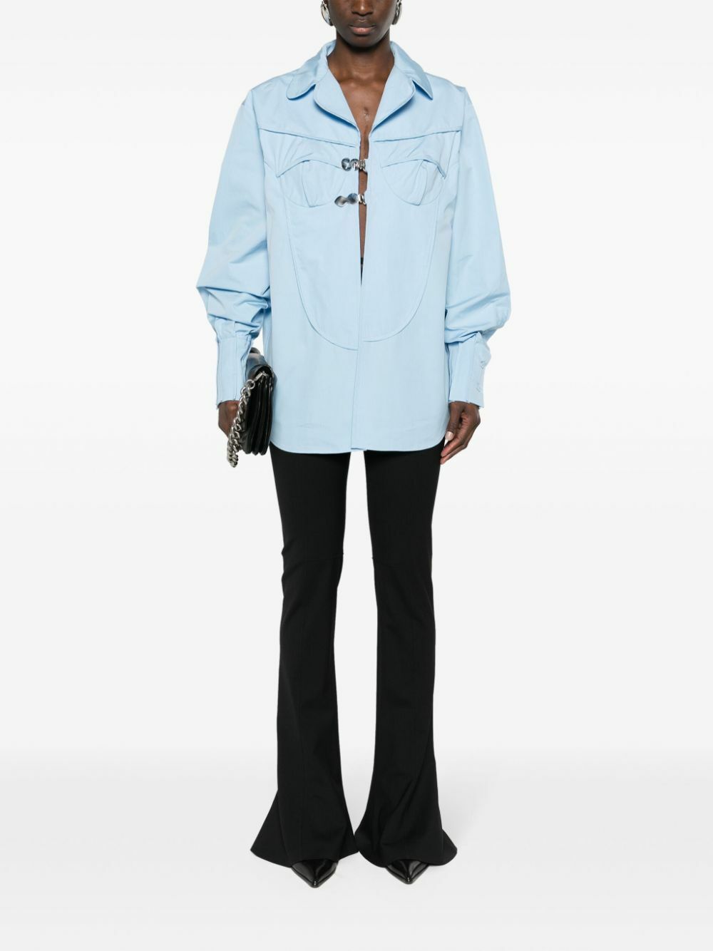Sinead O'Dwyer Blue Pyjama Logo-Buckle Shirt