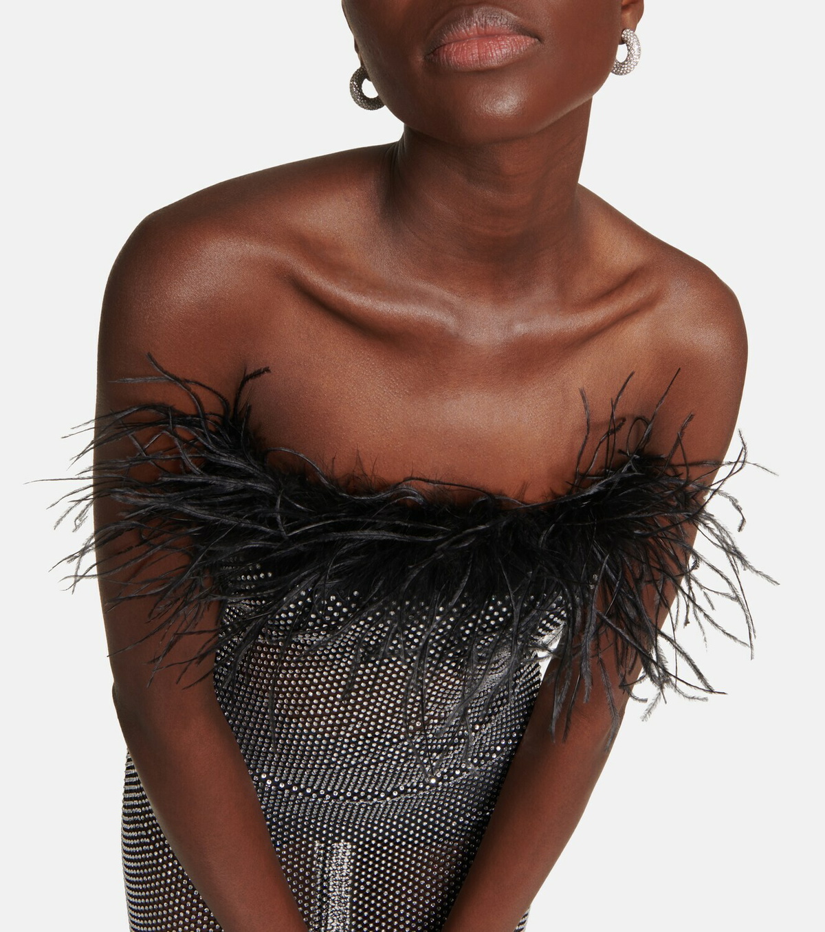 Giuseppe di Morabito Feather-trimmed embellished midi dress