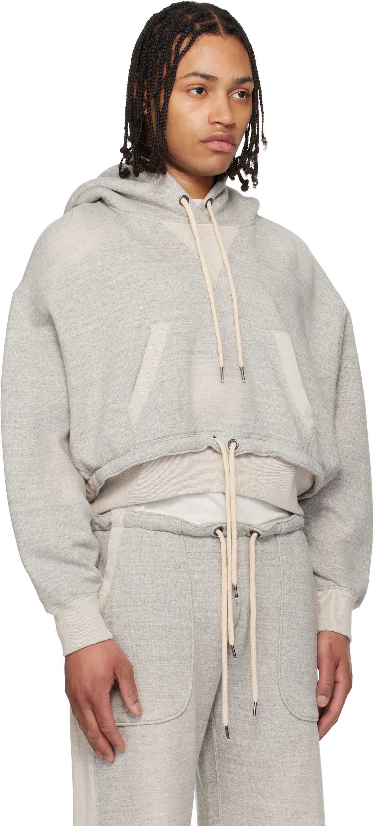 R13 Gray Cinched Hem Popover Hoodie