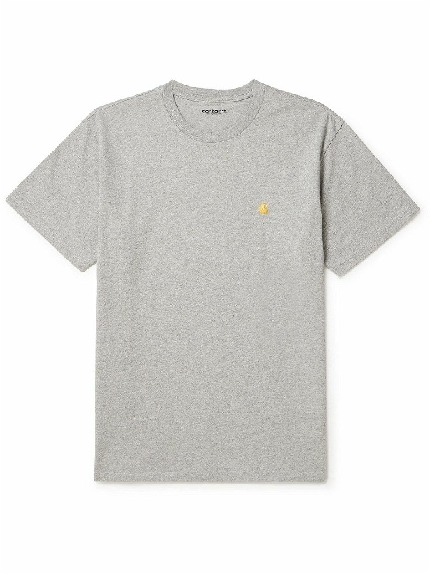 Photo: Carhartt WIP - Chase Logo-Embroidered Cotton-Jersey T-Shirt - Gray