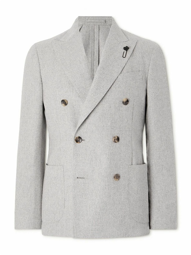 Photo: Lardini - Slim-Fit Double-Breasted Wool and Cashmere-Blend Flannel Suit Jacket - Gray