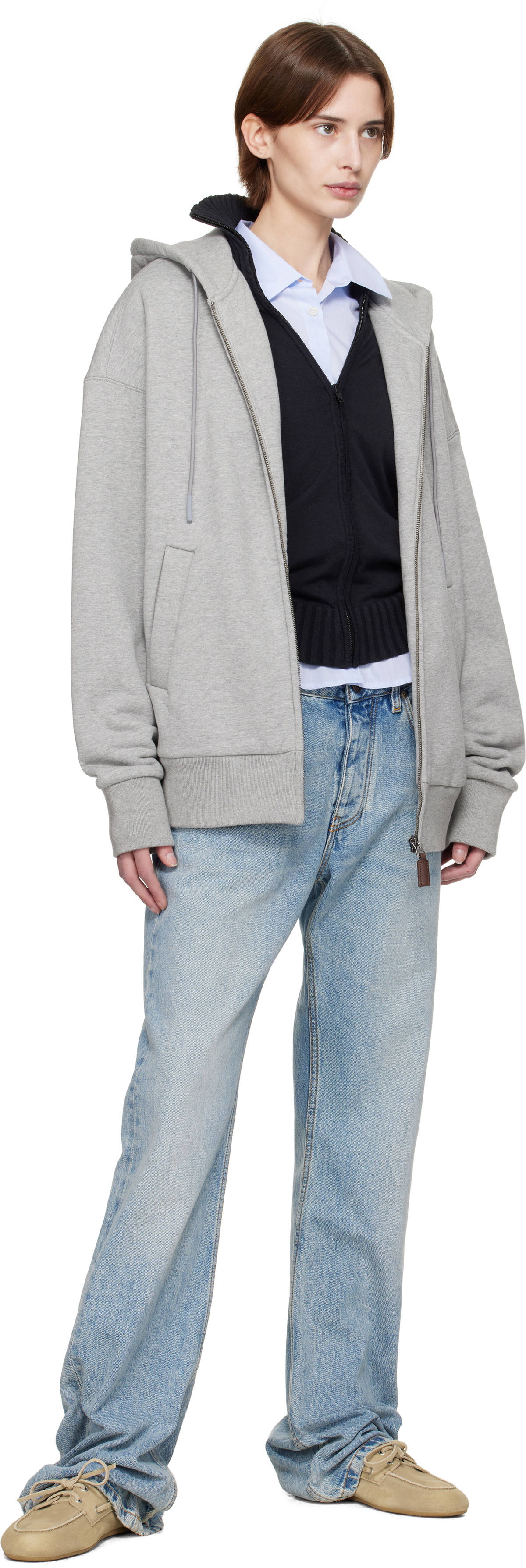 Fax Copy Express Gray Fleece Lined Loose Hoodie