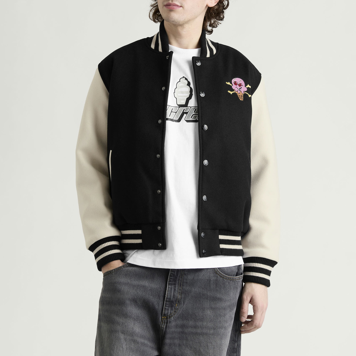 ICECREAM Men's Cones & Bones Varsity Jacket in Black