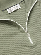 Brunello Cucinelli - Ribbed Cotton Half-Zip Sweater - Green