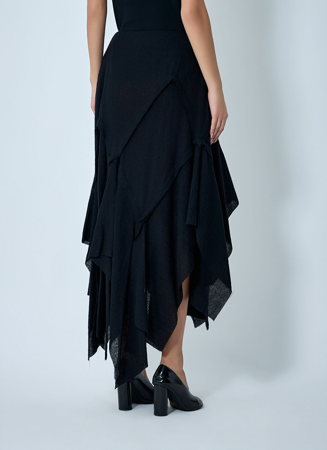 Yohji Yamamoto Gauzed Frilled Midi Skirt