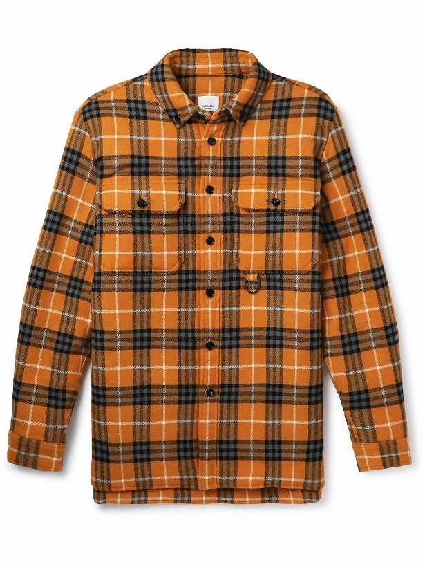 Photo: Burberry - Button-Down Collar Checked Padded Wool and Cotton-Blend Overshirt - Orange