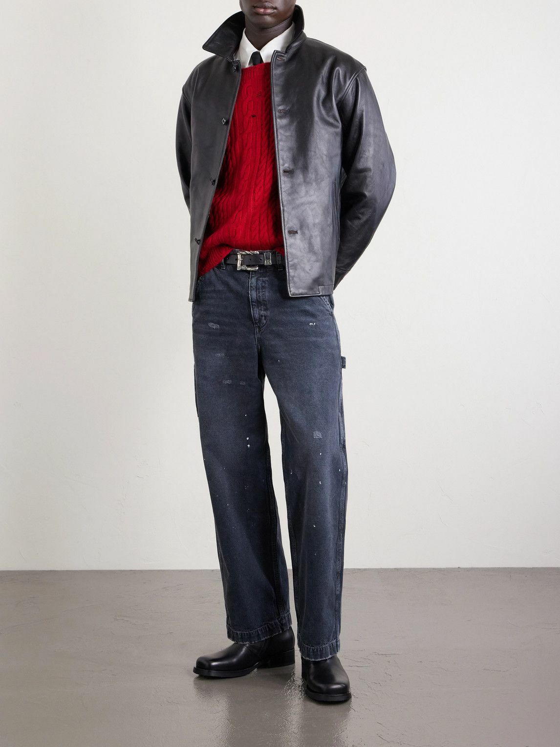 Enfants Riches Déprimés - Paint-Splattered Distressed Wide-Leg Jeans - Black