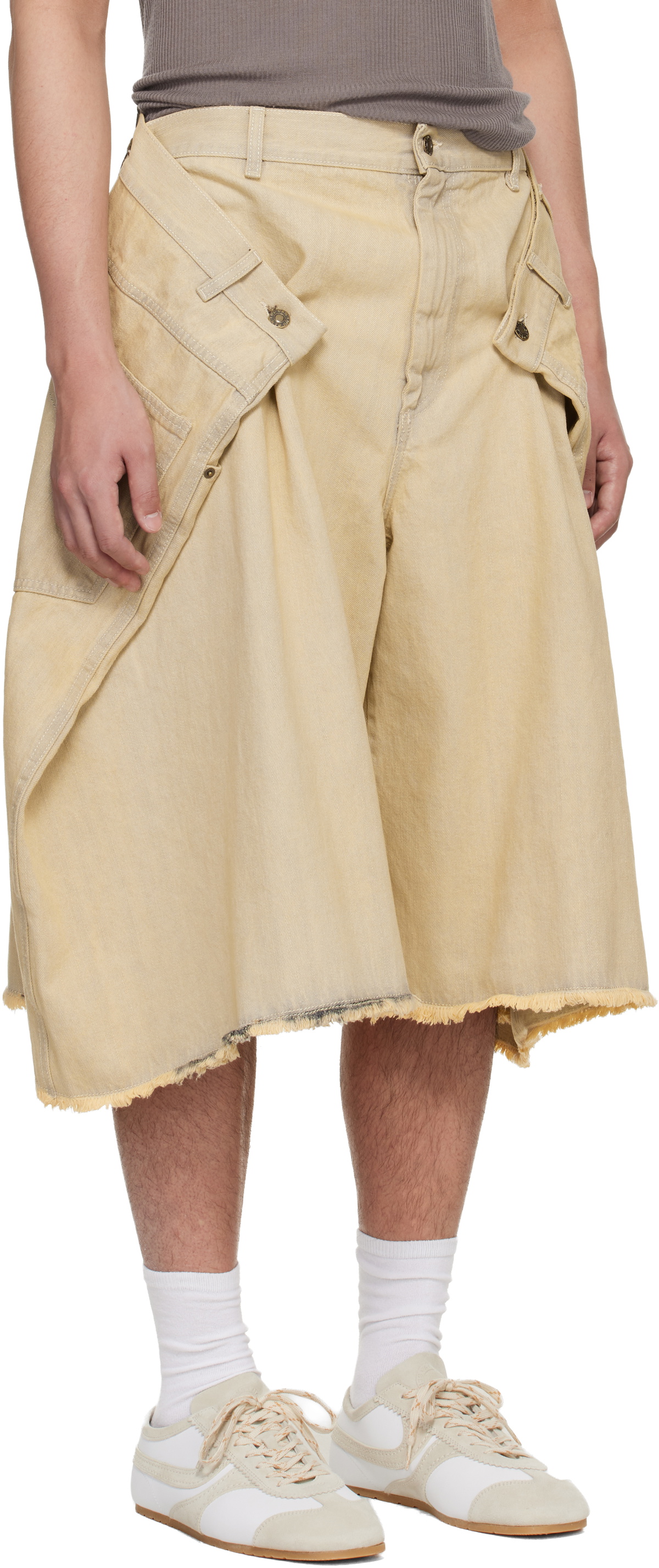 LU'U DAN Off-White Maxi Denim Shorts