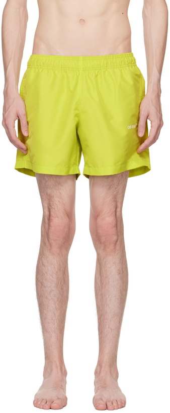 Photo: Off-White Yellow Single Arrow Swim Shorts