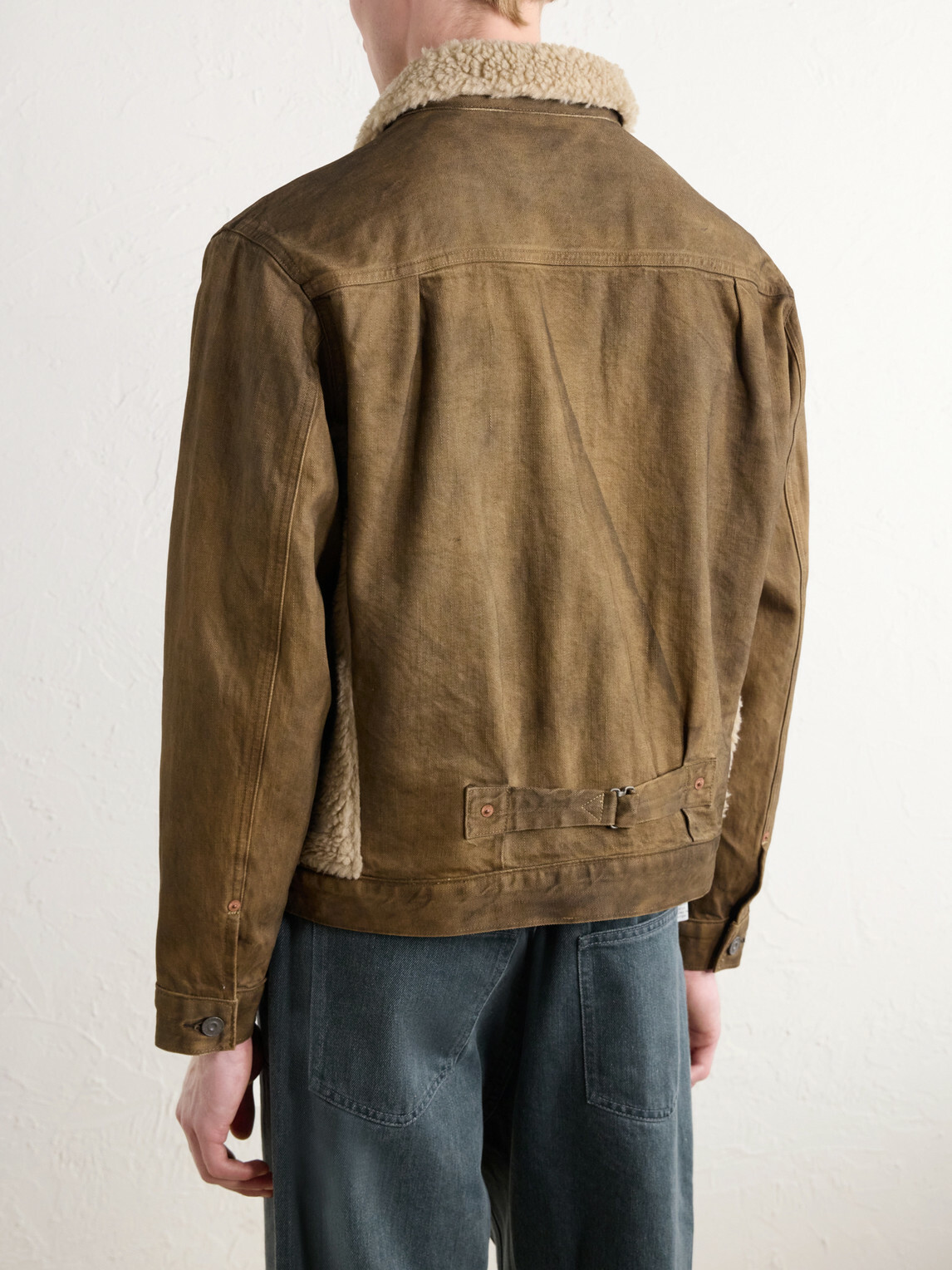 RRL - Fleece-Trimmed Denim Jacket - Brown