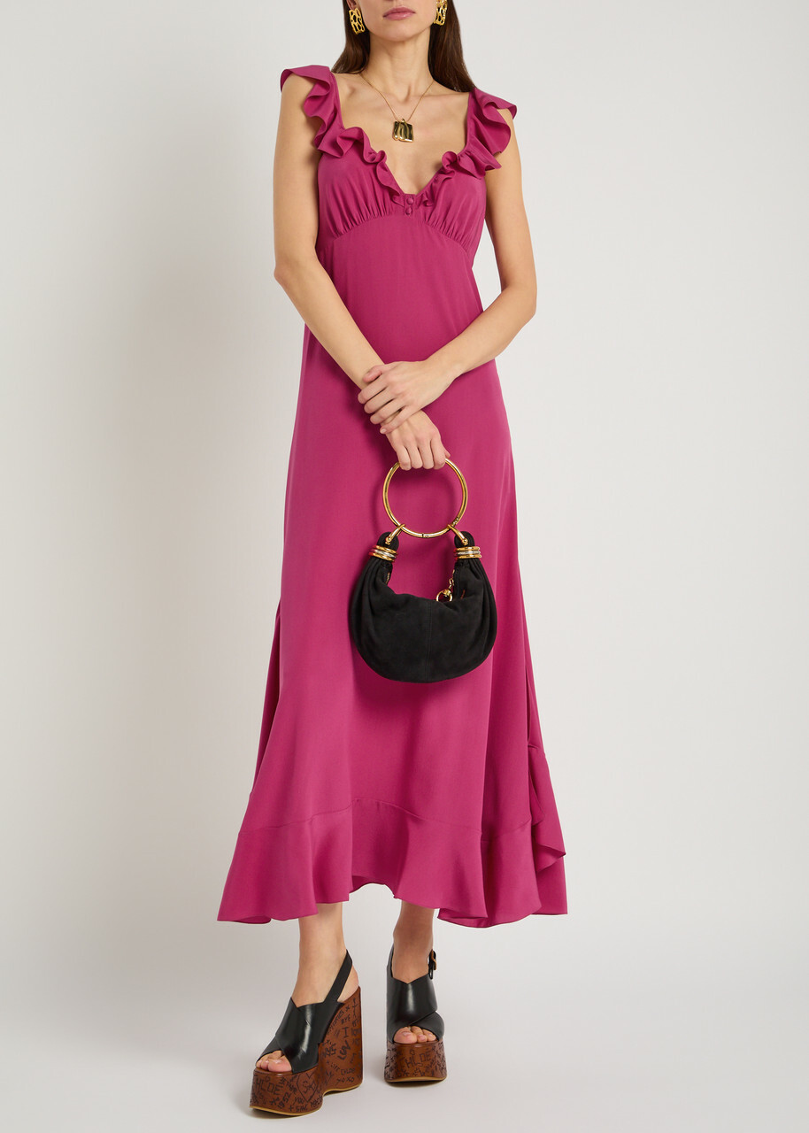 Chloe Ruffled Silk Midi Dress Red