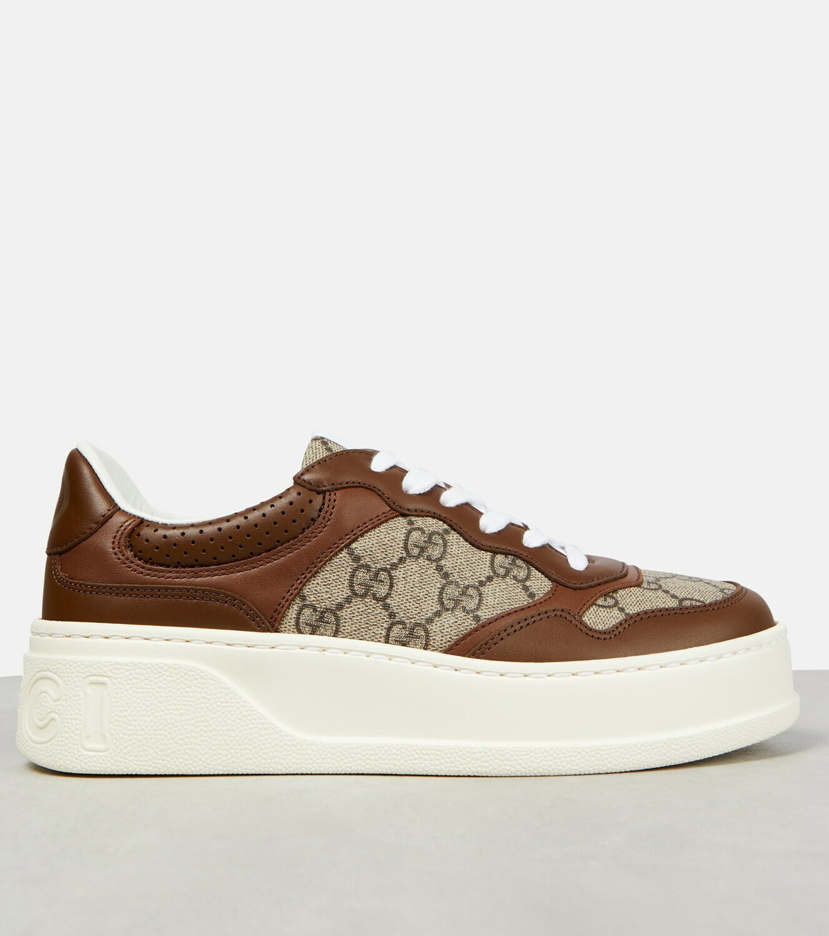 GUCCI 222734 Brown Leather Supreme GG lace up Sneaker Shoes Sz 10 WMNS) Gucci Leather GG Sneaker  main image 3