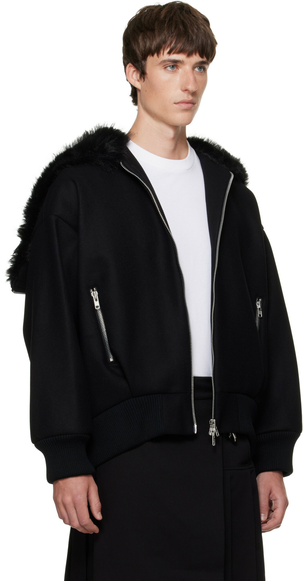 Simone Rocha Black Split Faux-Fur Hood Jacket