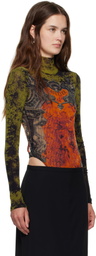 Jean Paul Gaultier Khaki & Orange 'The Médaillon' Open Back Bodysuit