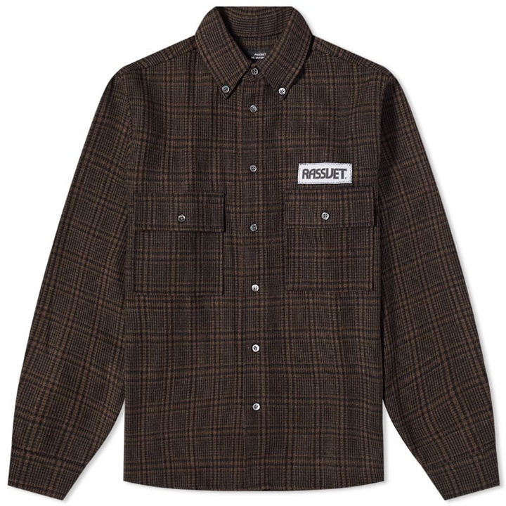 Photo: PACCBET Men's Checked Two Pocket Shirt in Brown