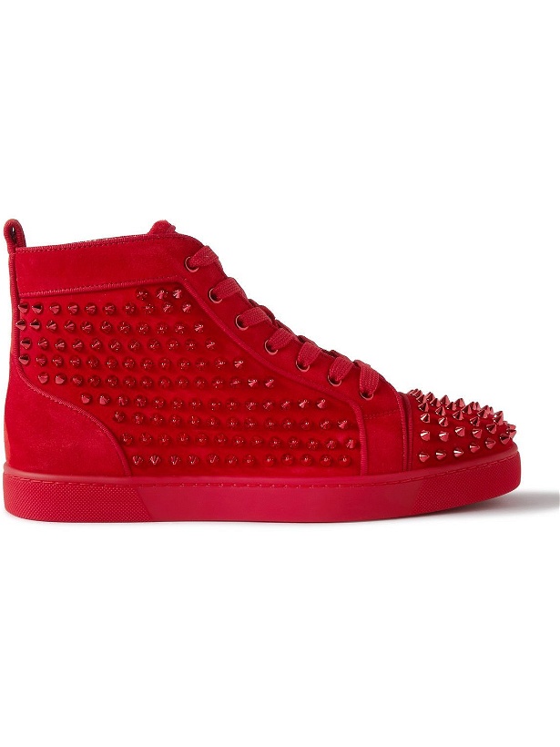 Photo: Christian Louboutin - Louis Orlato Spiked Suede High-Top Sneakers - Red