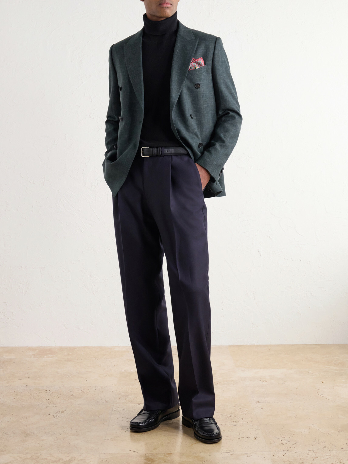 Mr P. - Double-Breasted Woven Wool, Silk and Linen-Blend Blazer - Green