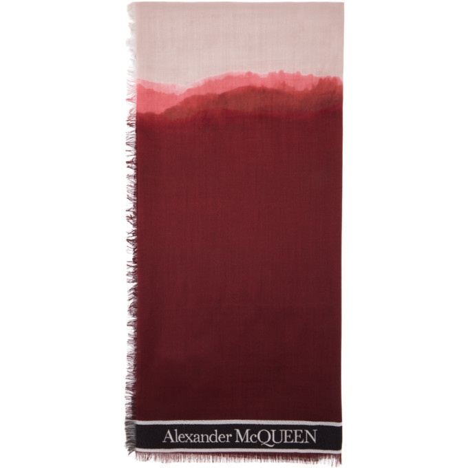 Photo: Alexander McQueen Red and Pink Selvedge Dip-Dye Scarf
