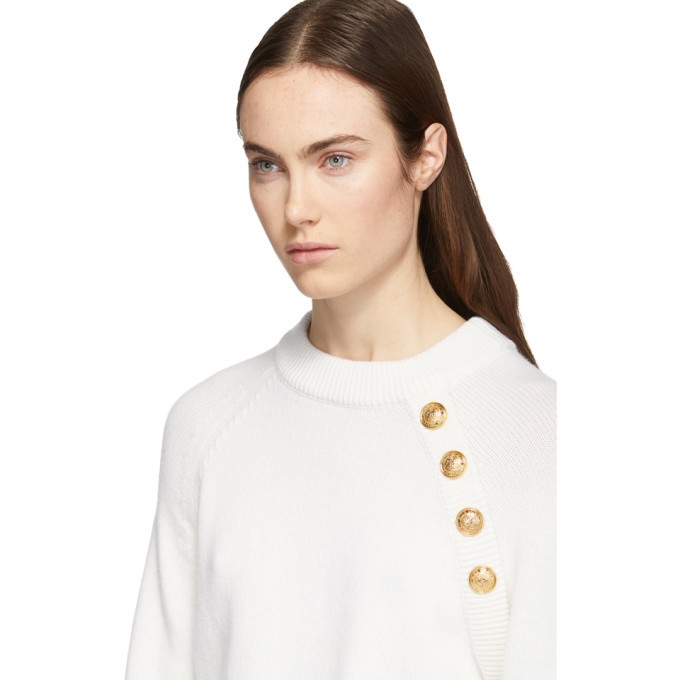 Balmain Off-White Wool and Cashmere Four-Button Sweater Balmain
