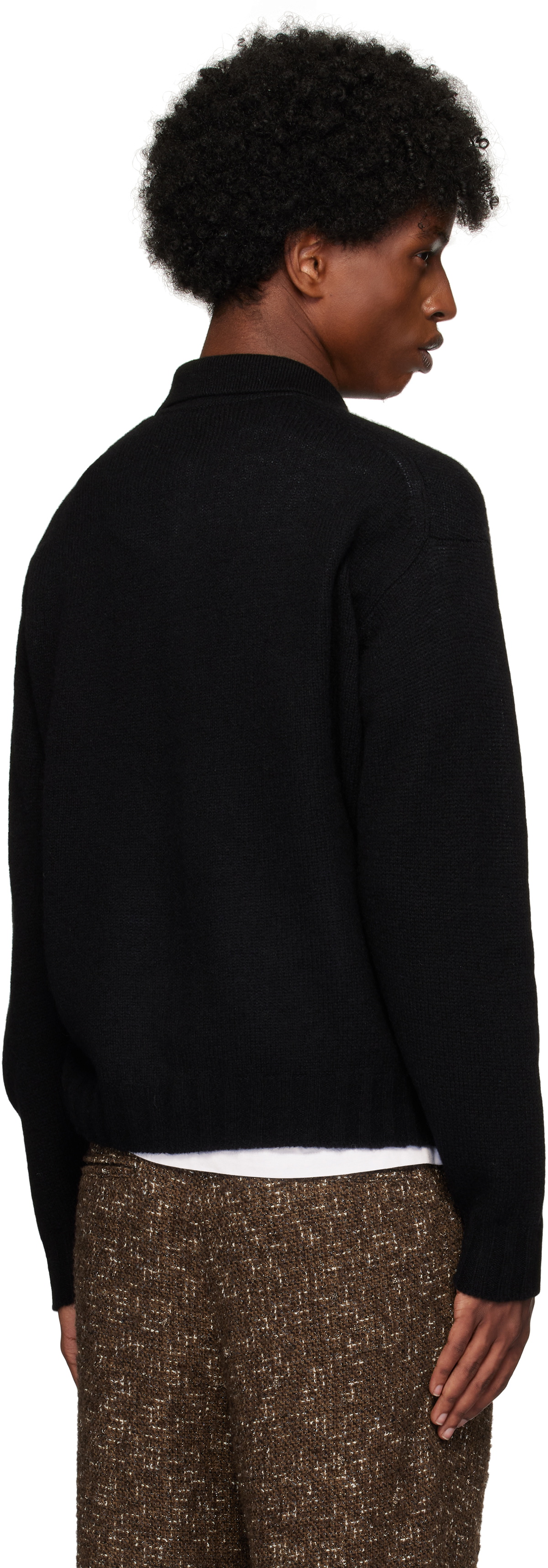 AURALEE Black Shetland Wool Cashmere Knit Cardigan Auralee