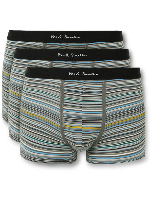 Photo: Paul Smith - Three-Pack Striped Stretch-Cotton Boxer Briefs - Green