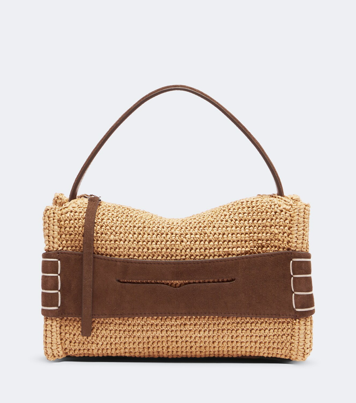 JW Anderson Loafer Small suede-trimmed raffia top-handle bag