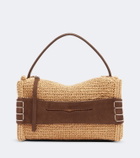 JW Anderson Loafer Small suede-trimmed raffia top-handle bag
