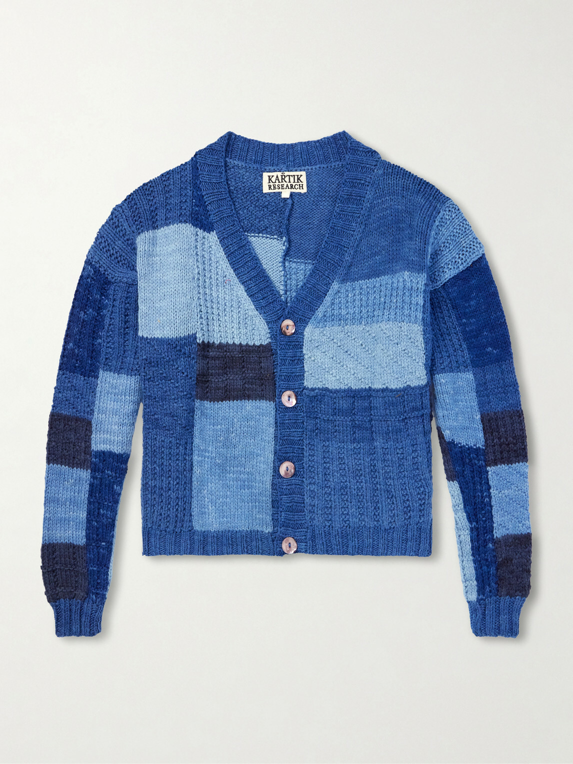Kartik Research - Patchwork Cable-Knit Wool Cardigan - Blue