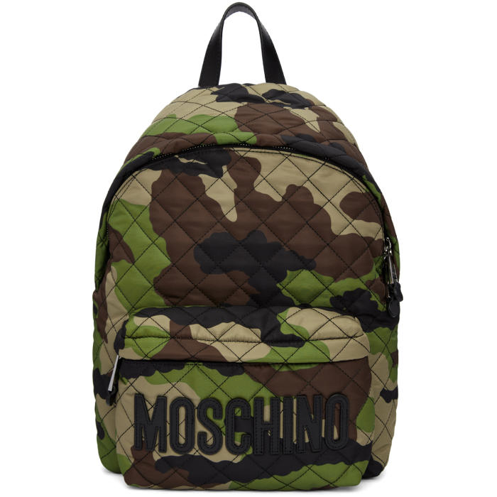 Moschino Green Camo Quilted Logo Backpack Moschino