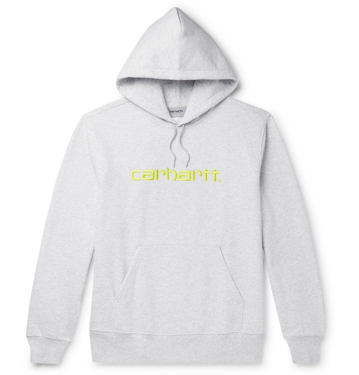 Photo: Carhartt WIP - Logo-Embroidered Mélange Loopback Cotton-Blend Jersey Hoodie - Gray