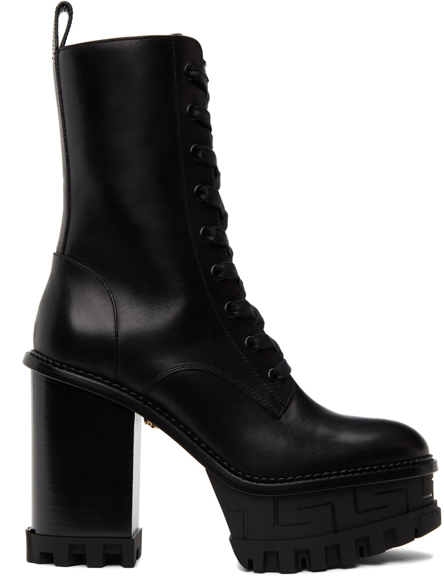 Versace Black Greca Heeled Boots Versace