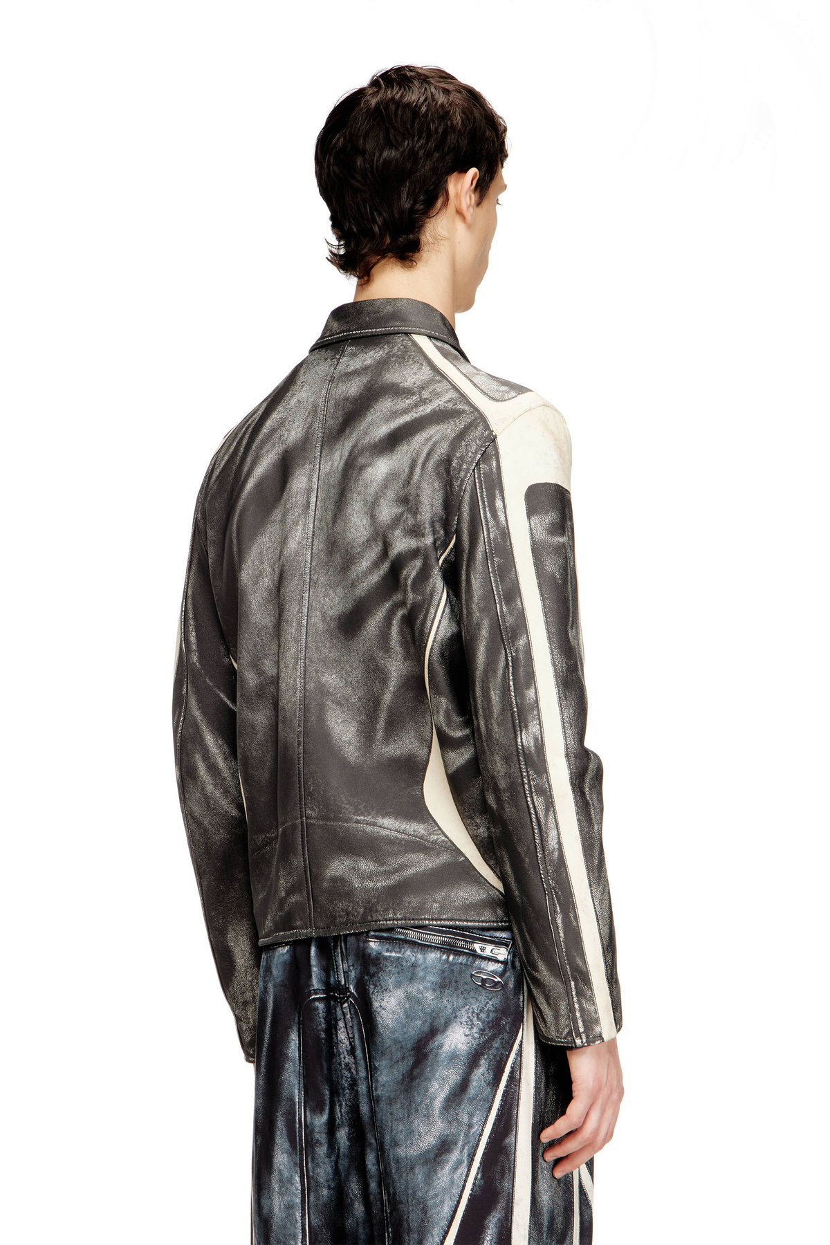 Diesel Leather coach jacket with biker print - Leather jackets Mens in Multicolor
