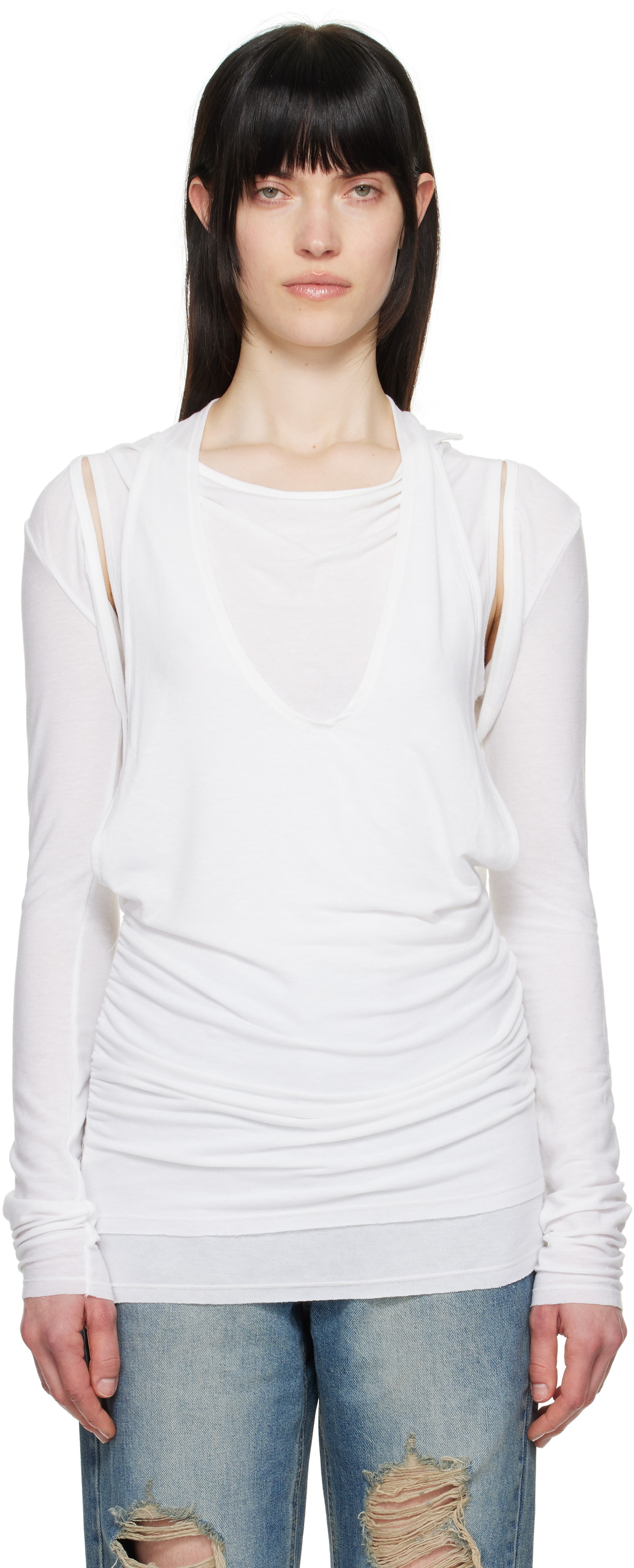 OPEN YY CONVERTIBLE BOLERO トップ25SS OPEN YY White Convertible Bolero T-shirt OPEN YY