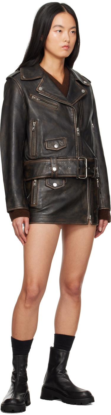 Stand Studio Brown Biker Leather Miniskirt