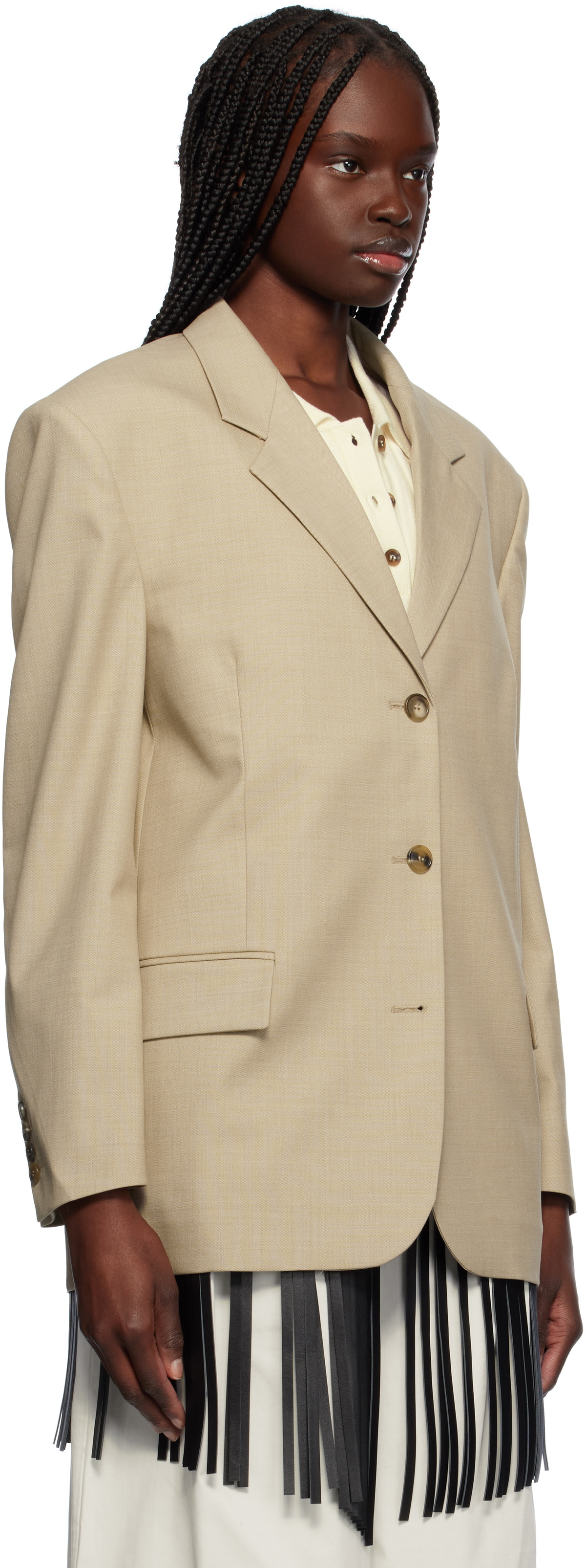 RECTO Beige Wool Blend Tailored Daddy Blazer