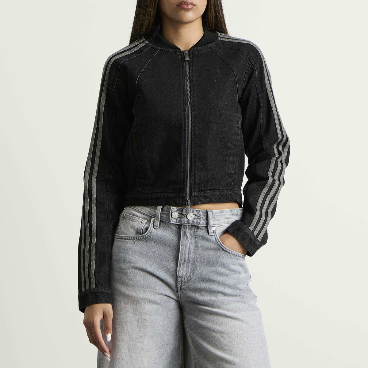 Adidas Women's Fitted Denim Track Top in True Black Denim