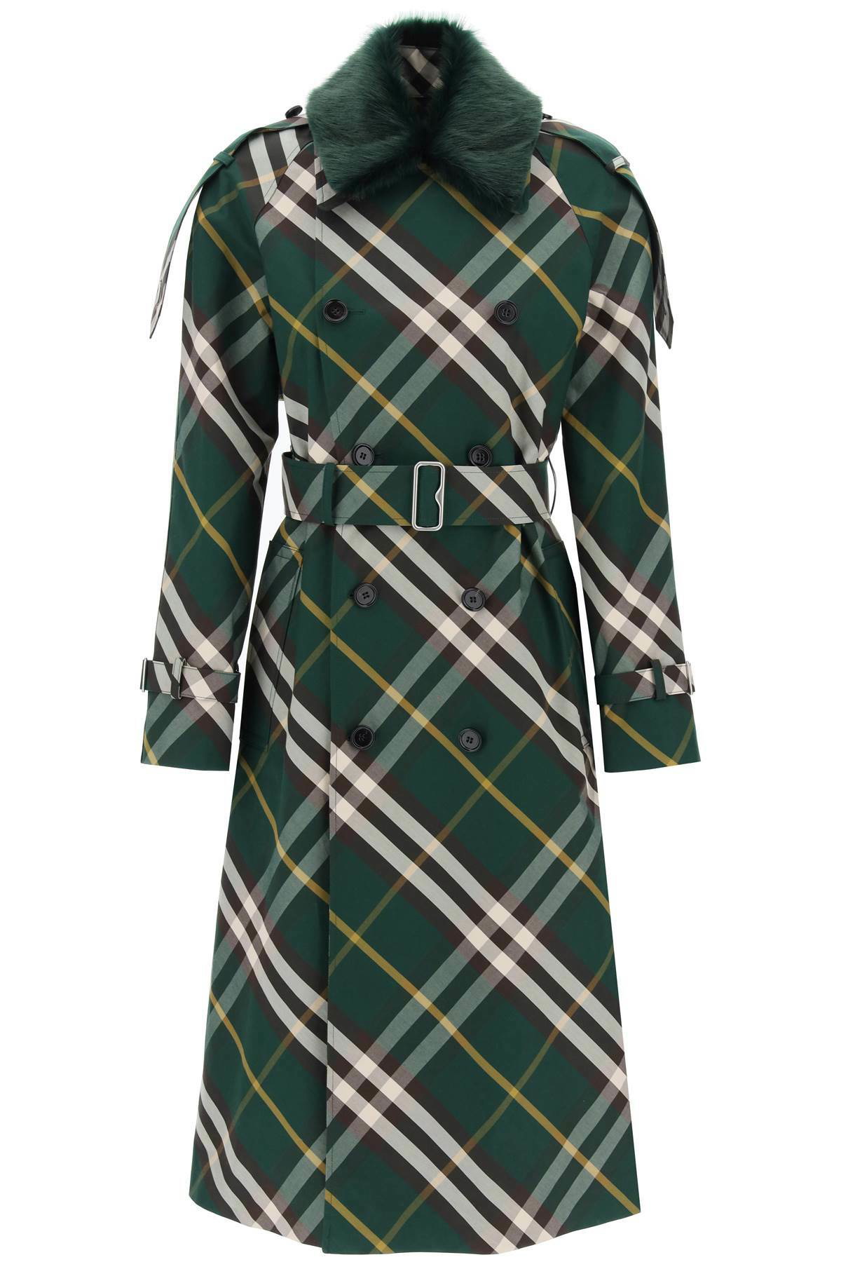 BURBERRY kensington trench coat with check pattern Green