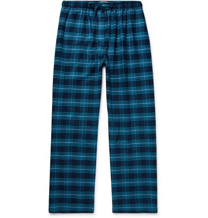 Photo: Derek Rose - Kelburn Checked Cotton-Flannel Pyjama Trousers - Blue