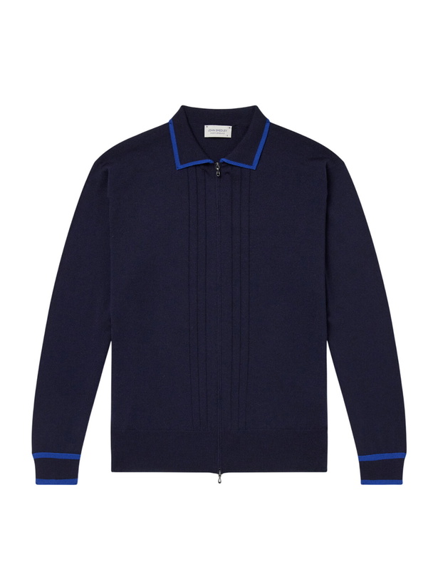 Photo: John Smedley - Albie Merino Wool Zip-Up Cardigan - Blue