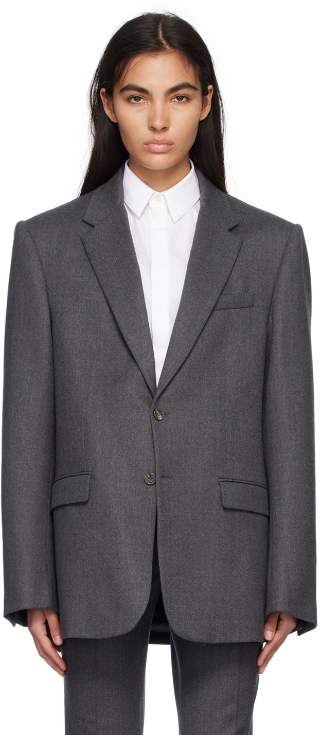 Grey Single Breasted Women Party Blazer