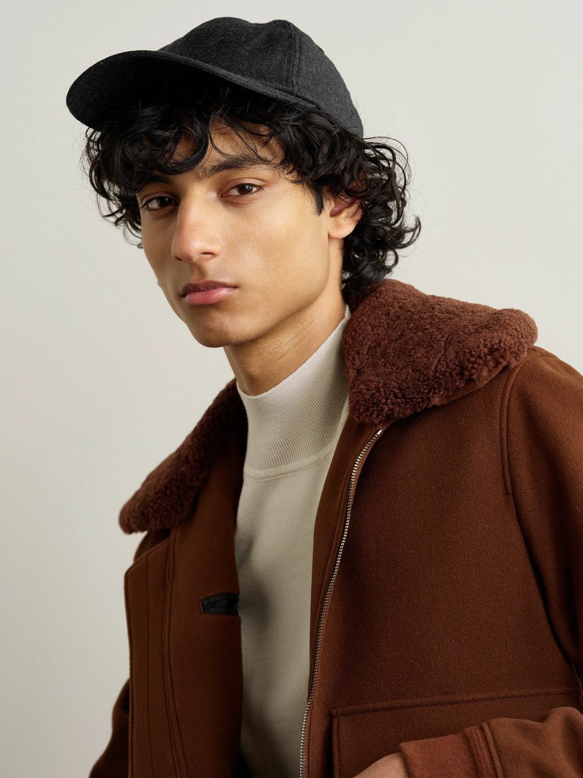 Mr P. - Leather-Trimmed Brushed Cotton-Twill Baseball Cap