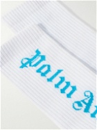 Palm Angels - Logo-Jacquard Ribbed Cotton-Blend Socks - White