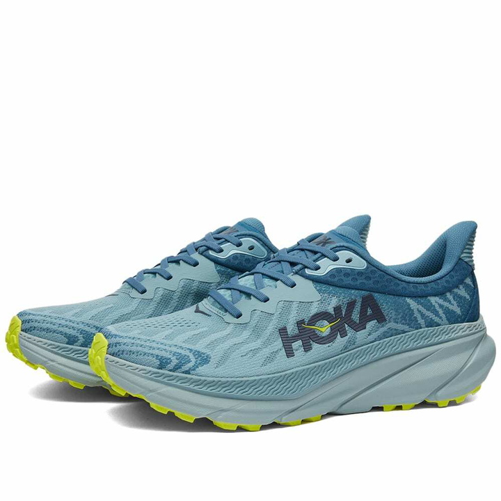 Photo: Hoka One One Men's Challenger ATR 9 Sneakers in Stone Blue/Evening Primrose