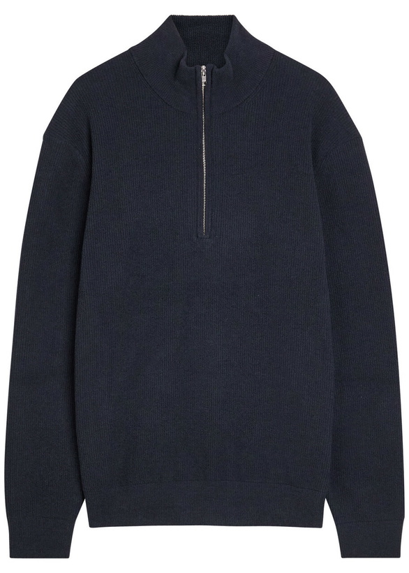 Photo: NN07 Danny Half-zip Ribbed Knit Jumper Navy