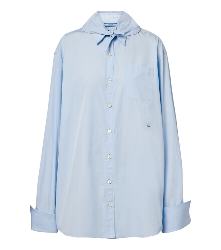 Photo: Prada Tie-neck cotton poplin shirt