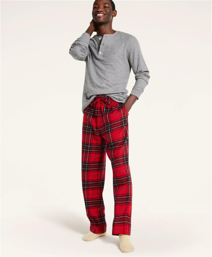 Photo: Brooks Brothers Men's Open Plaid Flannel Lounge Pants | Red